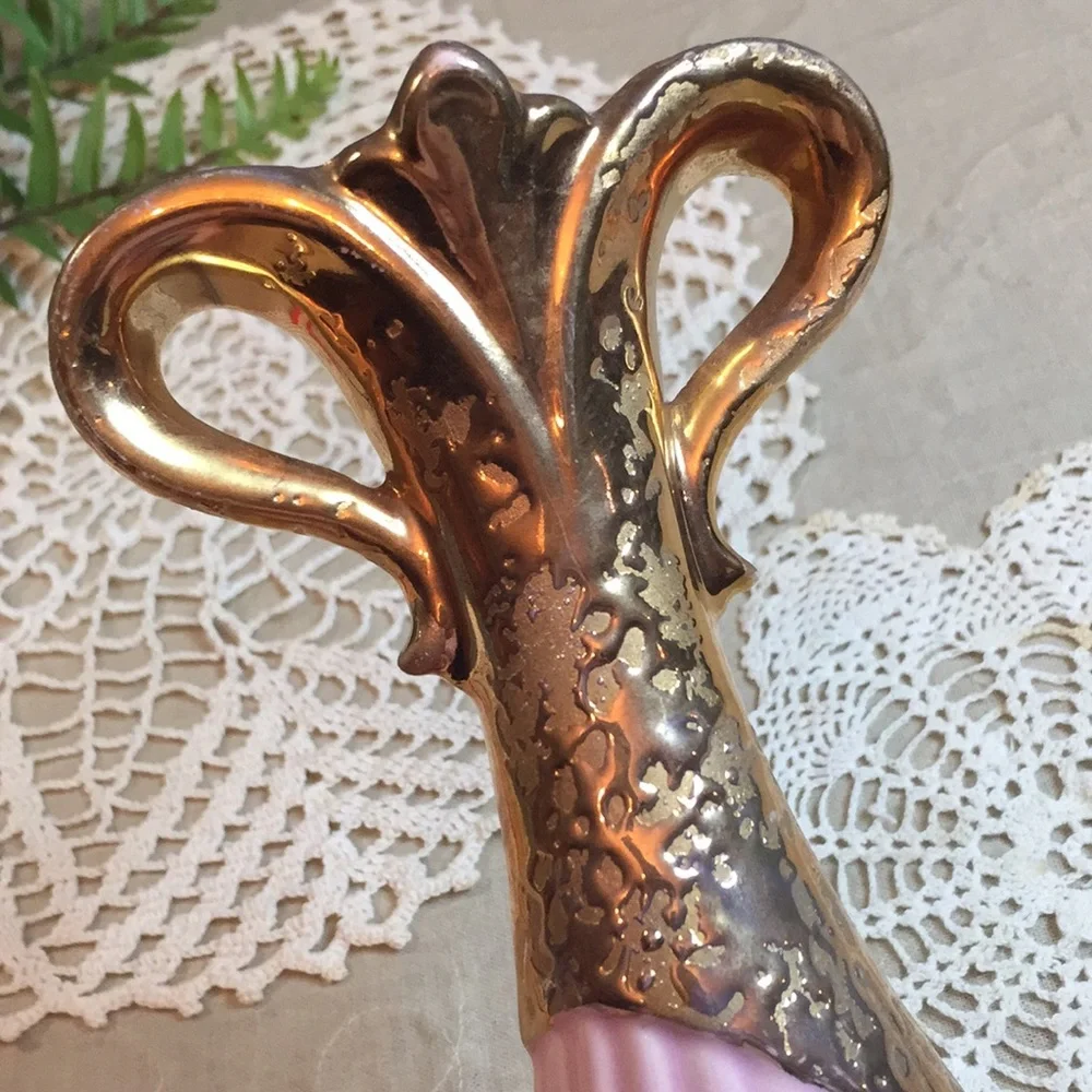 Vintage MCM Savoy Weeping Gold Pink Vase